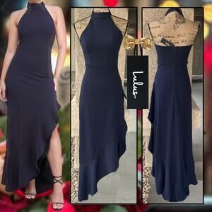 Lulus Majestic Perfection Ruffled Halter Maxi High-Low Dress Size M